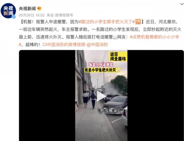 路過的小學生順手把火滅了 網友：點贊機智勇敢的小小少年