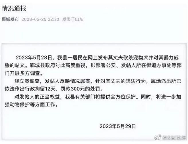 人民網(wǎng)評男子殺狗嚇妻 向家庭暴力堅(jiān)決說不