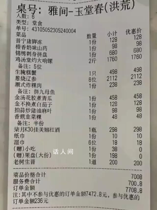 女子用餐被收700元服務費卻無服務 店方:一般不會提前告知因為我們是明碼標價的