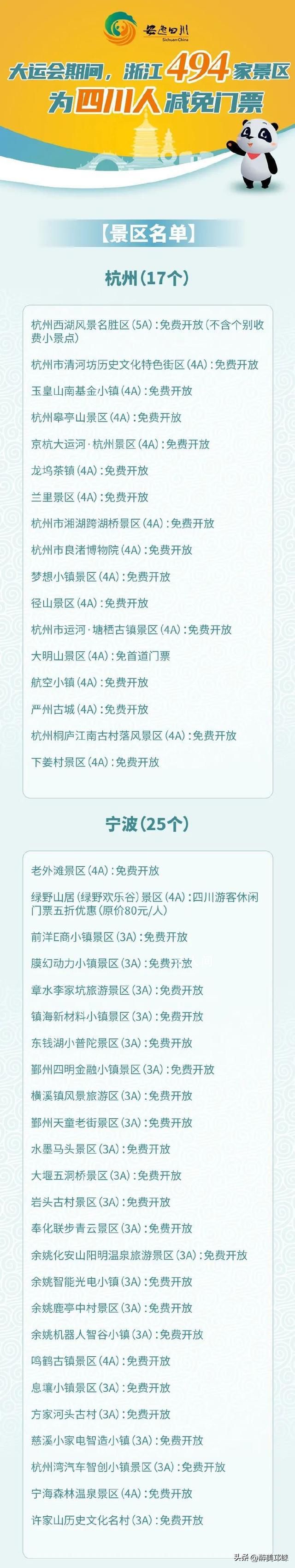 浙江494家景區向四川人減免門票 為什么對四川人減免