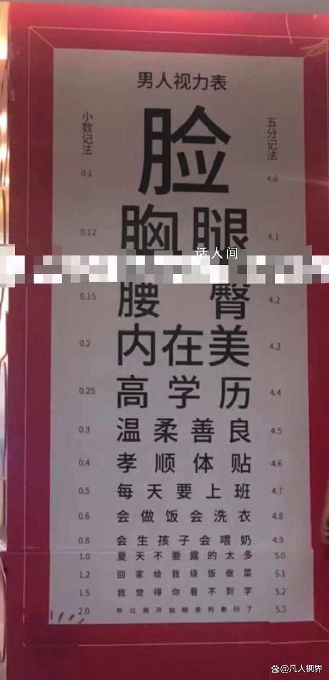 電影院掛男人視力表被指不尊重女性 引發了廣大網友的關注和熱議