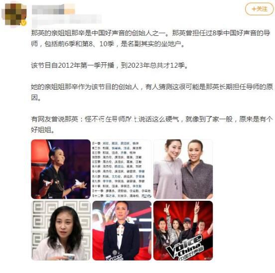 那英姐姐被曝是好聲音創始人 《中國好聲音》被曝新內幕