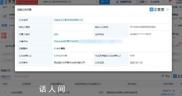 吳亦凡關聯公司仍欠約500萬稅款 欠稅稅種均為企業所得稅