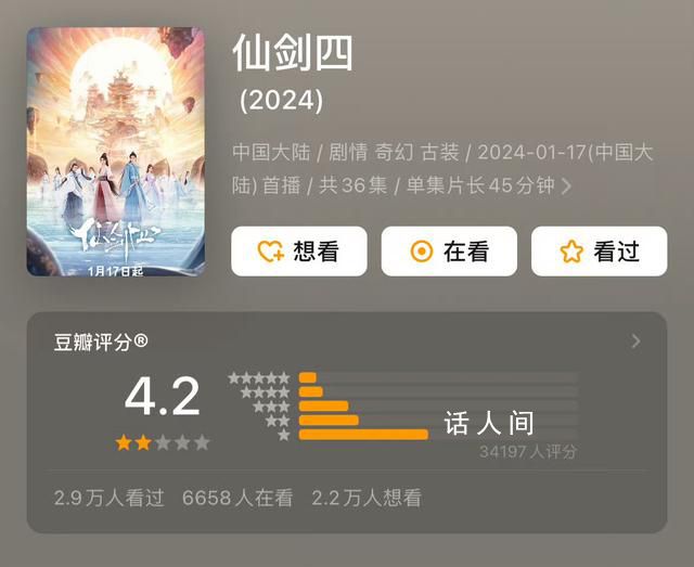 《仙劍四》豆瓣開分4.2 《祈今朝》豆瓣開分5.1